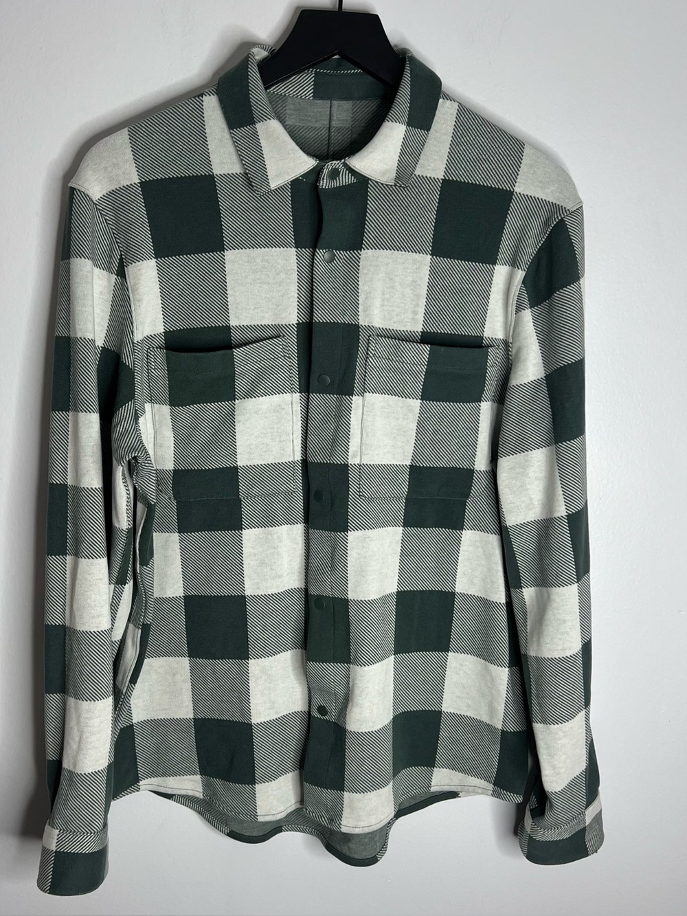 Lululemon Soft Knit Overshirt Mens Medium Check Plaid Dark Forest Bone LM3FELS